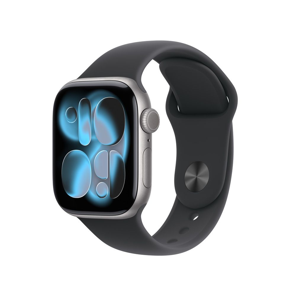 Apple Watch 11 42mm Plata con pantalla Retina Always-On y correa negra, diseño elegante y avanzado para salud y actividad física.