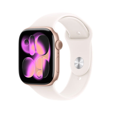 Apple Watch 11 42mm Oro Rosa con acabado de aluminio y pantalla Retina Always-On, combinación de elegancia y potencia tecnológica.