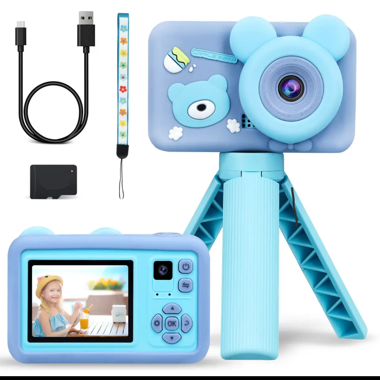 Cámara Con Pantalla De 2,0 Pulgadas Para Niños, Videocámara De 1080P Con Estuche De Dibujos Animados, Tarjeta Sd Y Tripode. Cámaras Profesionales Costa Rica