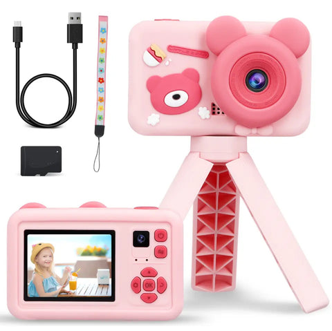 Cámara Con Pantalla De 2,0 Pulgadas Para Niños, Videocámara De 1080P Con Estuche De Dibujos Animados, Tarjeta Sd Y Tripode. Cámaras Profesionales Costa Rica