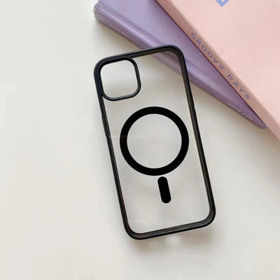 Estuche Transparente con magsafe negro para Iphone hasta 17Promax