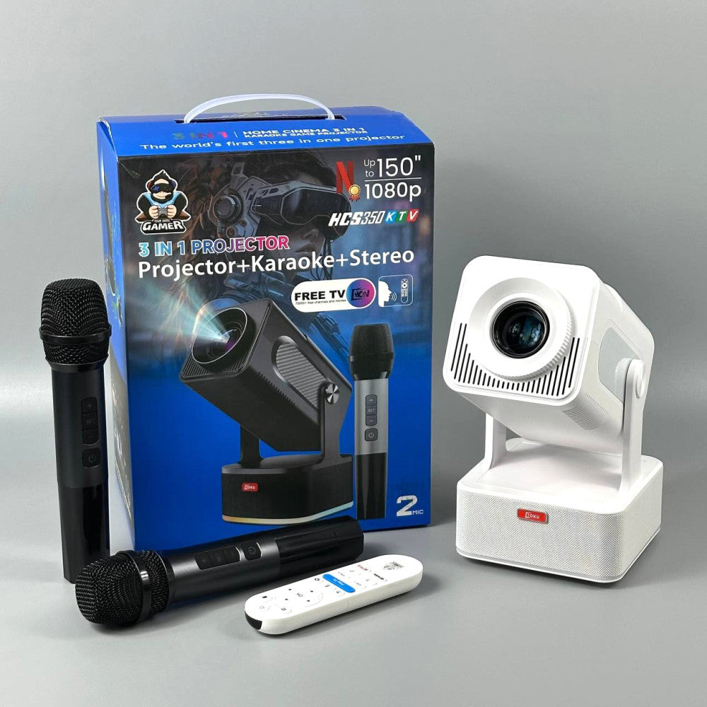 Proyector HCS350 KTV 3 en 1 Full HD 1080P con Karaoke y 2 Micrófonos