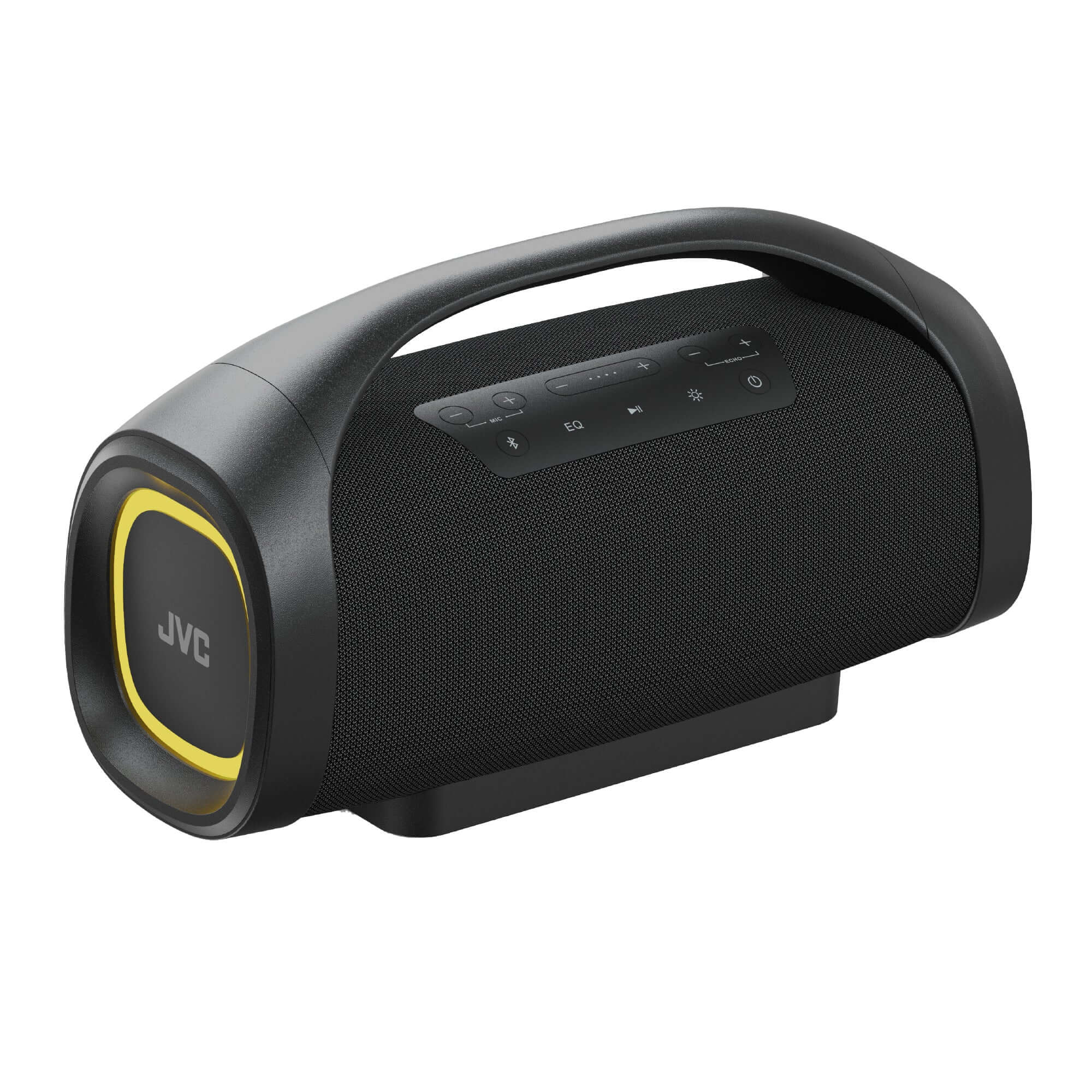 boombox Bluetooth IPX6 con anillo RGB negro de JVC con diseño portátil y sonido potente