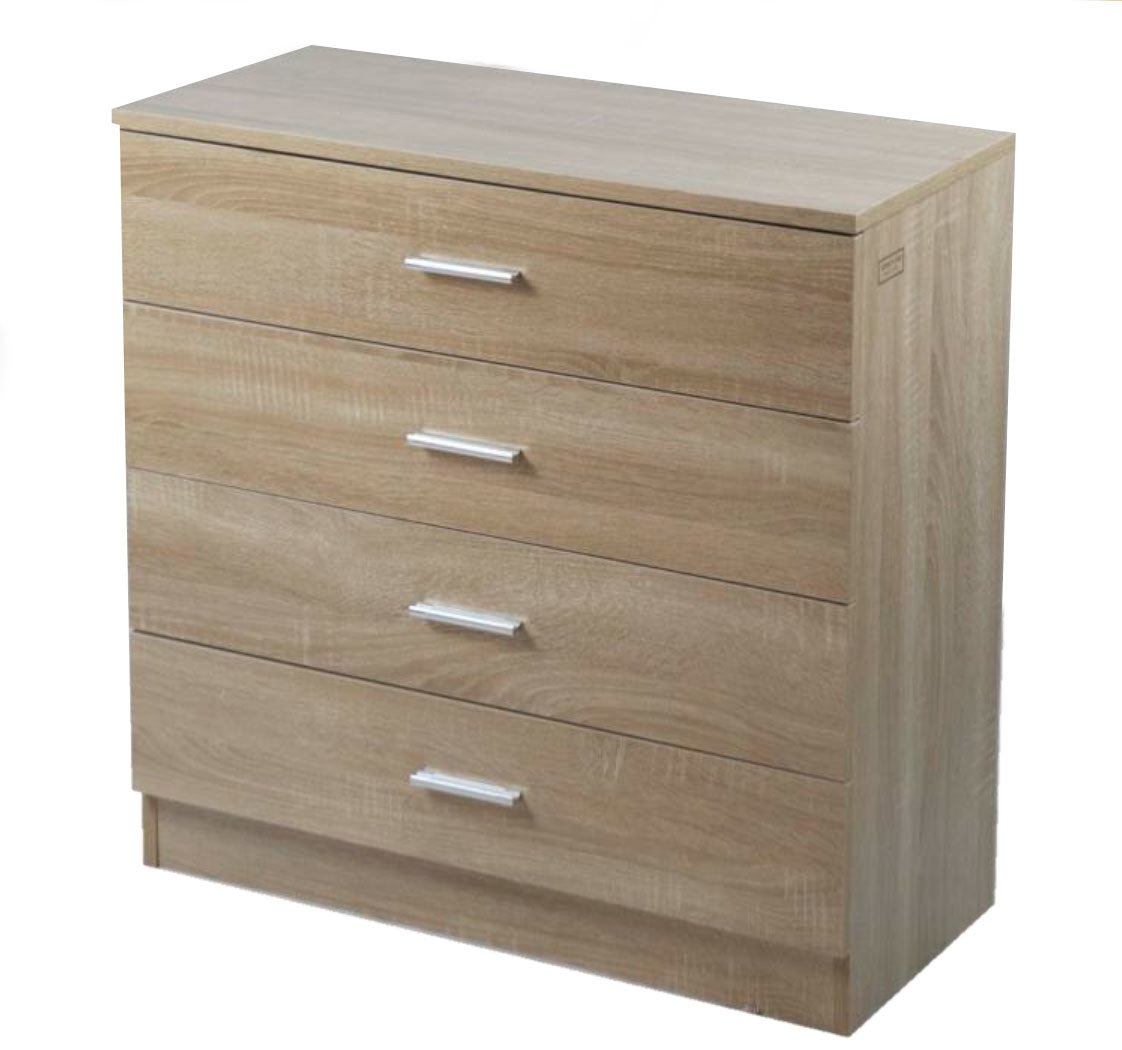 Alt Tag: Kenneth Cole Gavetero 4 Niveles Color Roble-W72 X H67 X D33 Cm-Kcwd20220511-O cómoda gavetero 4 cajones roble con manijas plateadas