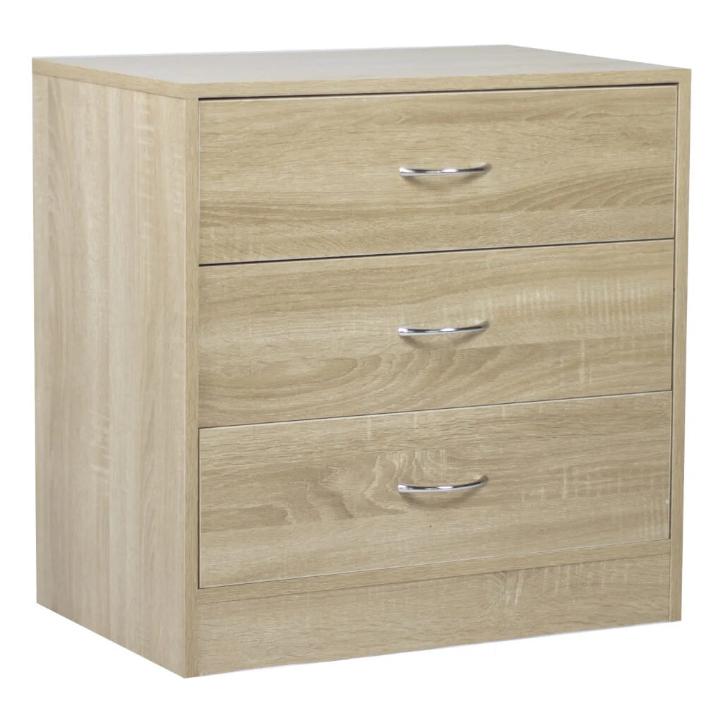 Kenneth Cole Gavetero 3 Niveles Color Roble-W60.5 X H61 X D40 Cm-Kcwd20220510-O gabetero 3 cajones roble con manijas plateadas