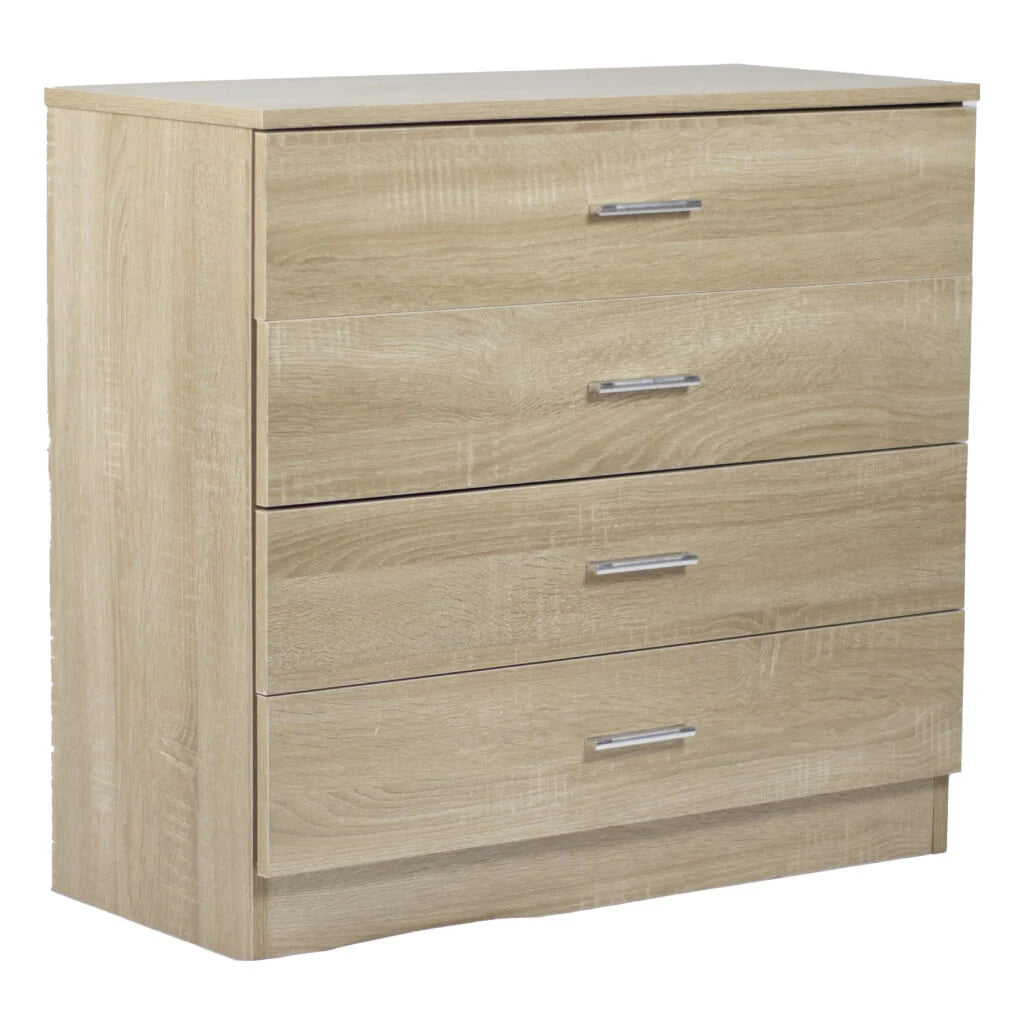 Kenneth Cole Gavetero 4 Niveles Color Roble-W72 X H67 X D33 Cm-Kcwd20220511-O gavetero 4 cajones roble con manijas plateadas