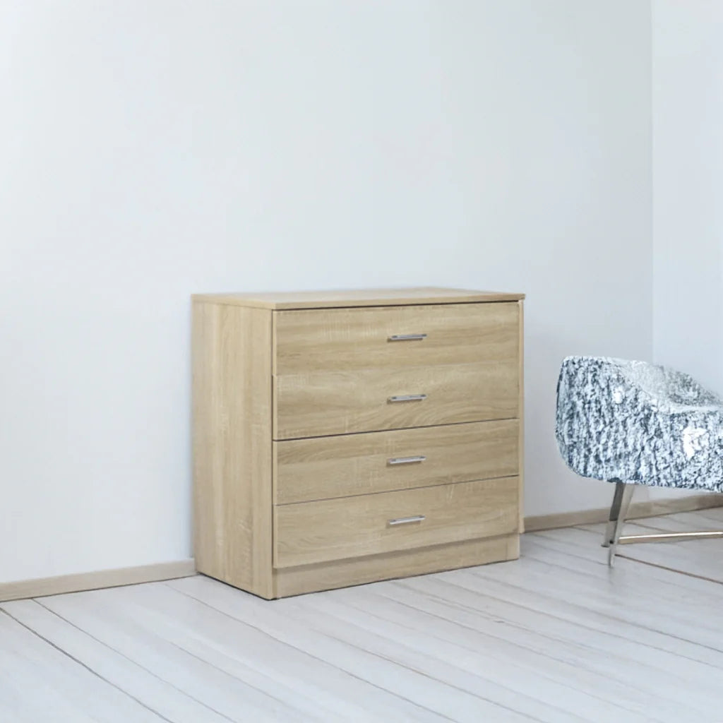 Kenneth Cole Gavetero 4 Niveles Color Roble-W72 X H67 X D33 Cm-Kcwd20220511-O gavetero 4 cajones roble con manijas plateadas