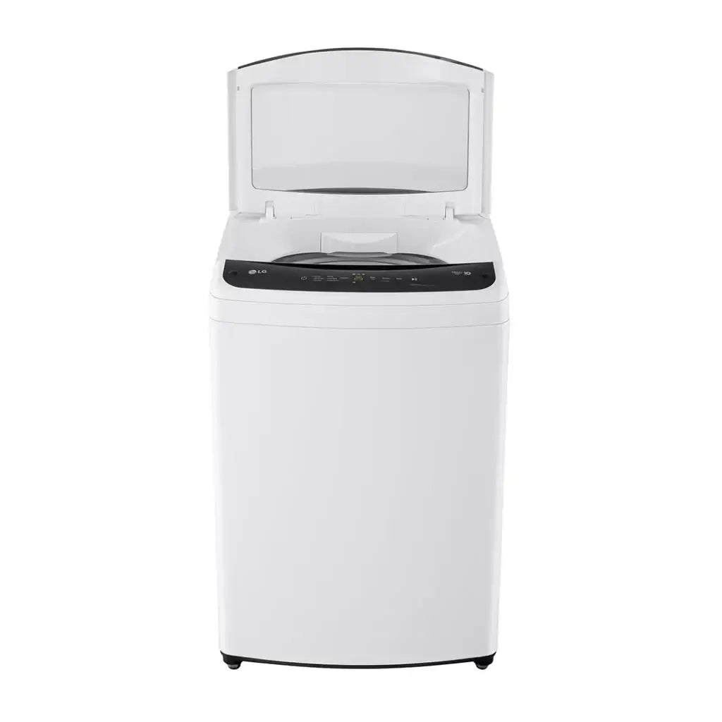Lavadora automática 16 kg LG WT16WVTM vista frontal con tapa levantada.