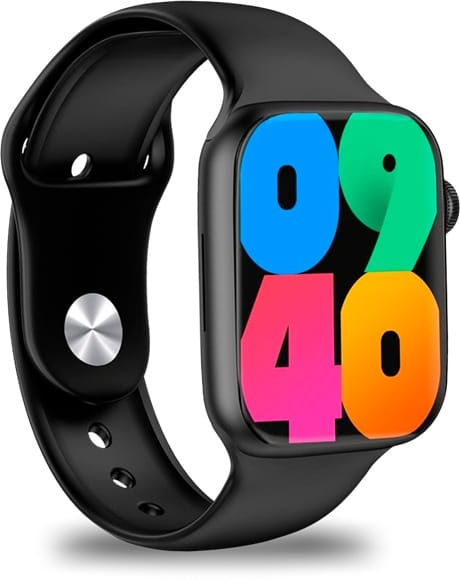 RELOJ INTELIGENTE LOGIC LIFE 10 WATCH NEGRO con pantalla curva de 2 pulgadas mostrando números coloridos