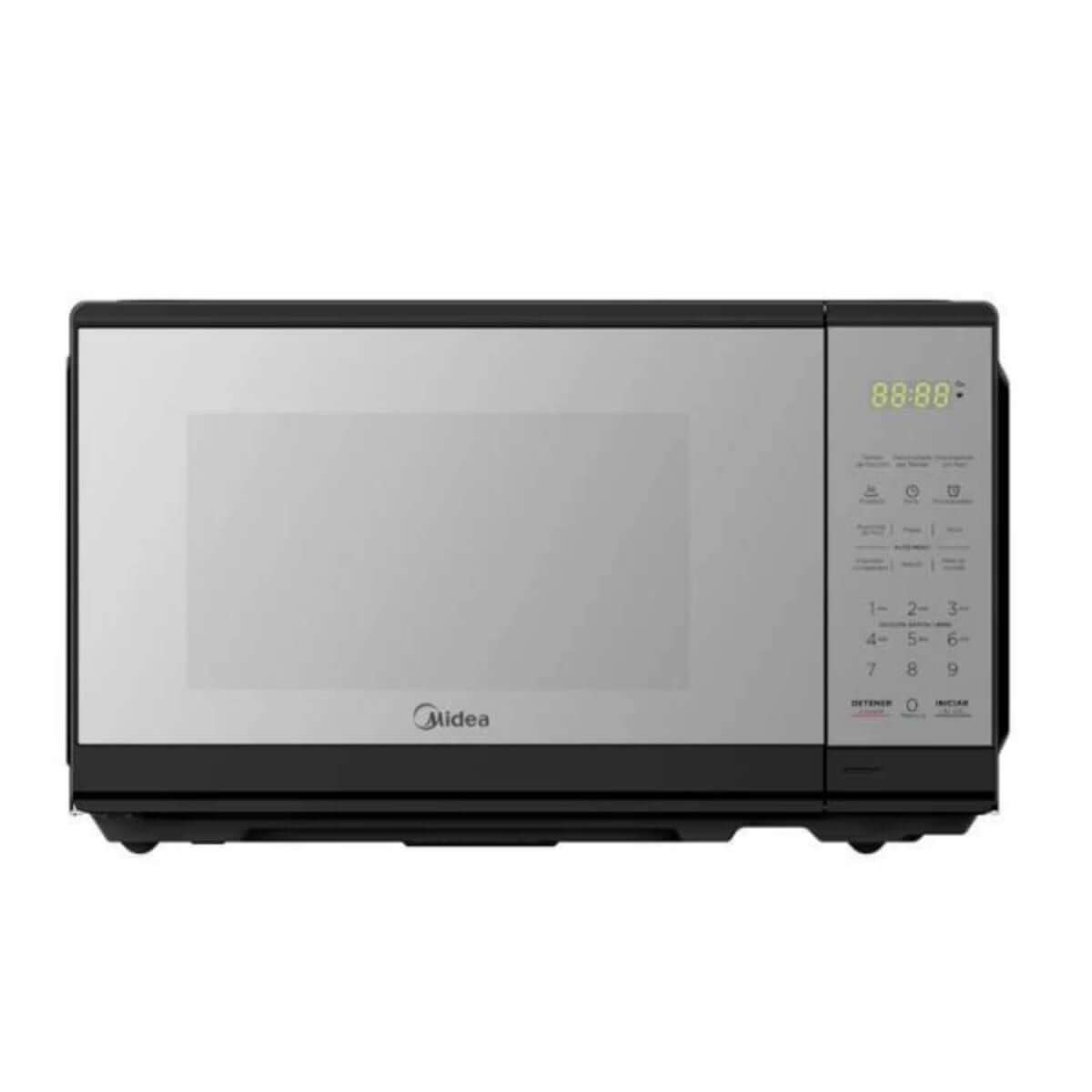 Microondas Midea espejo negro 0.7 pies con acabado en espejo y gabinete negro, elegante y moderno.