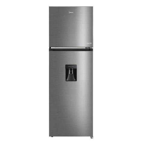 refrigerador Midea top mount 10 pc color Lake Silver con dispensador de agua y tecnología Multi Air Flow.