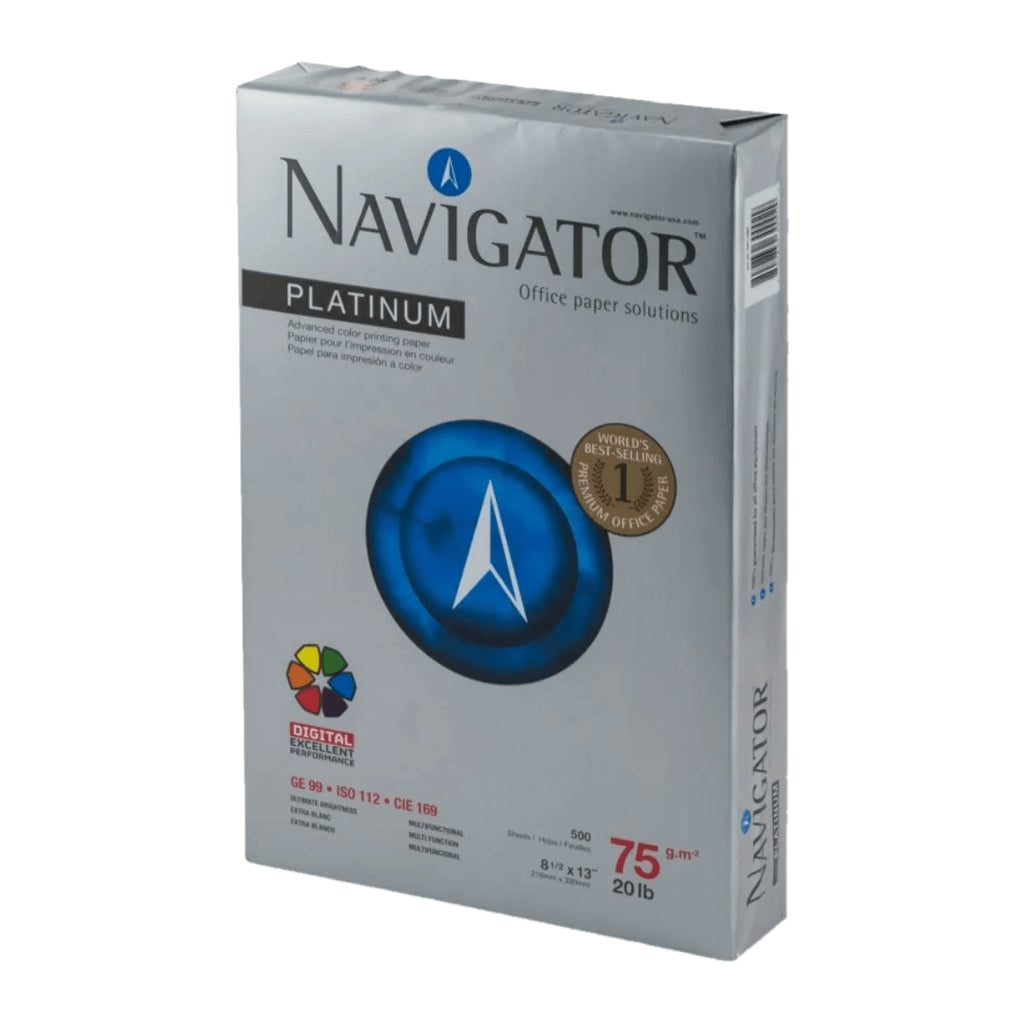 PAPEL BOND NAVIGATOR PLATINUM OFICIO 8 1/2 X 13 75 G/M² 500 HOJAS CAJA 10 RESMAS NPT0750159