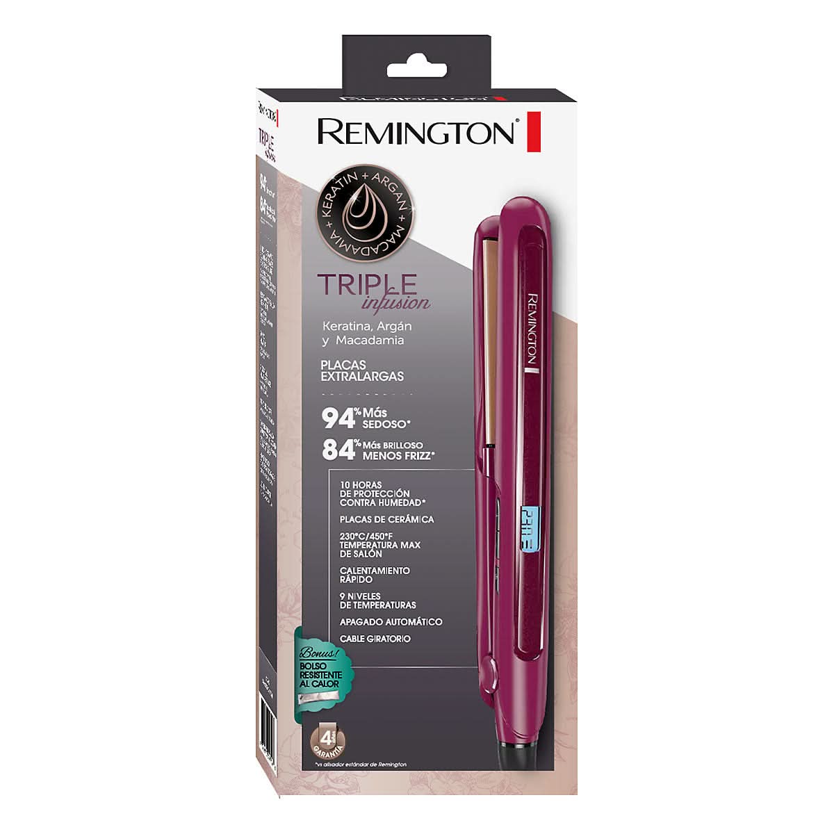 Alisadora Remington Triple Infusion De Keratina Argan Y Macadamia S7740 (110) F Cuidado Personal Costa Rica