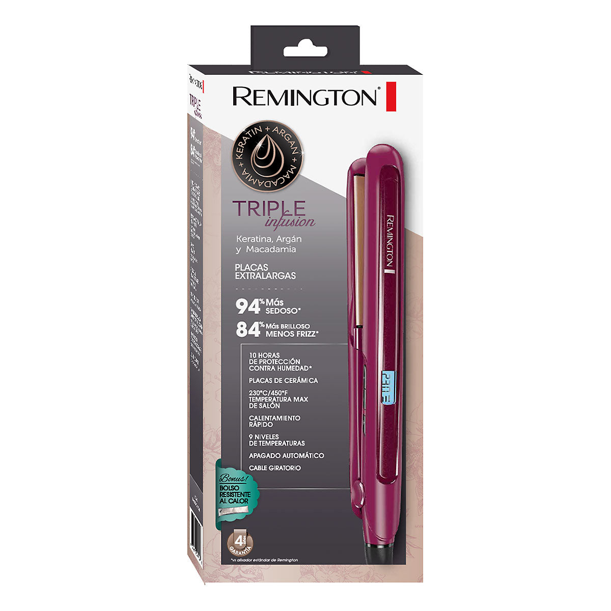Alisadora Remington Triple Infusion De Keratina Argan Y Macadamia S7740 (110) F