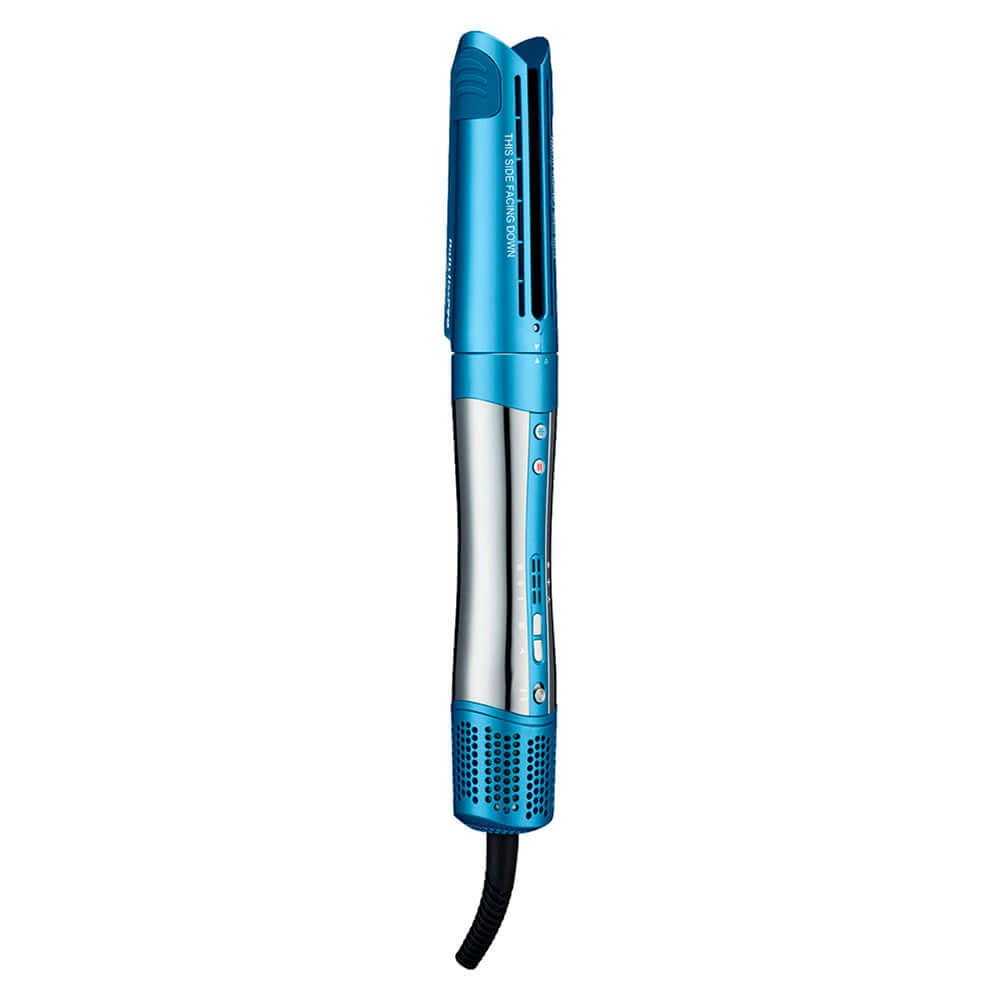 Secador y moldeador iónico BaByliss Pro en color azul, herramienta multifuncional para peinados de salón.