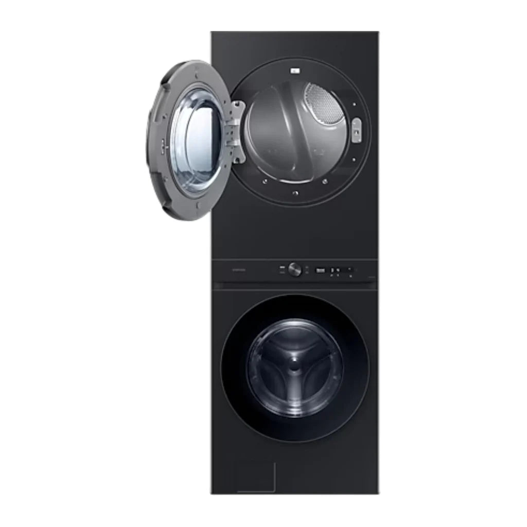 Centro de Lavado a Gas SAMSUNG Bespoke 22 Kg, WH22DBH570PVAP - centro de lavado vertical negro con puerta abierta