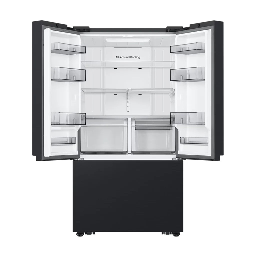 French Door De 31 Cu. Ft. Sin Dispensador Negra Samsung Con 3 Puertas, Gran Capacidad Y Tecnología Spacemax