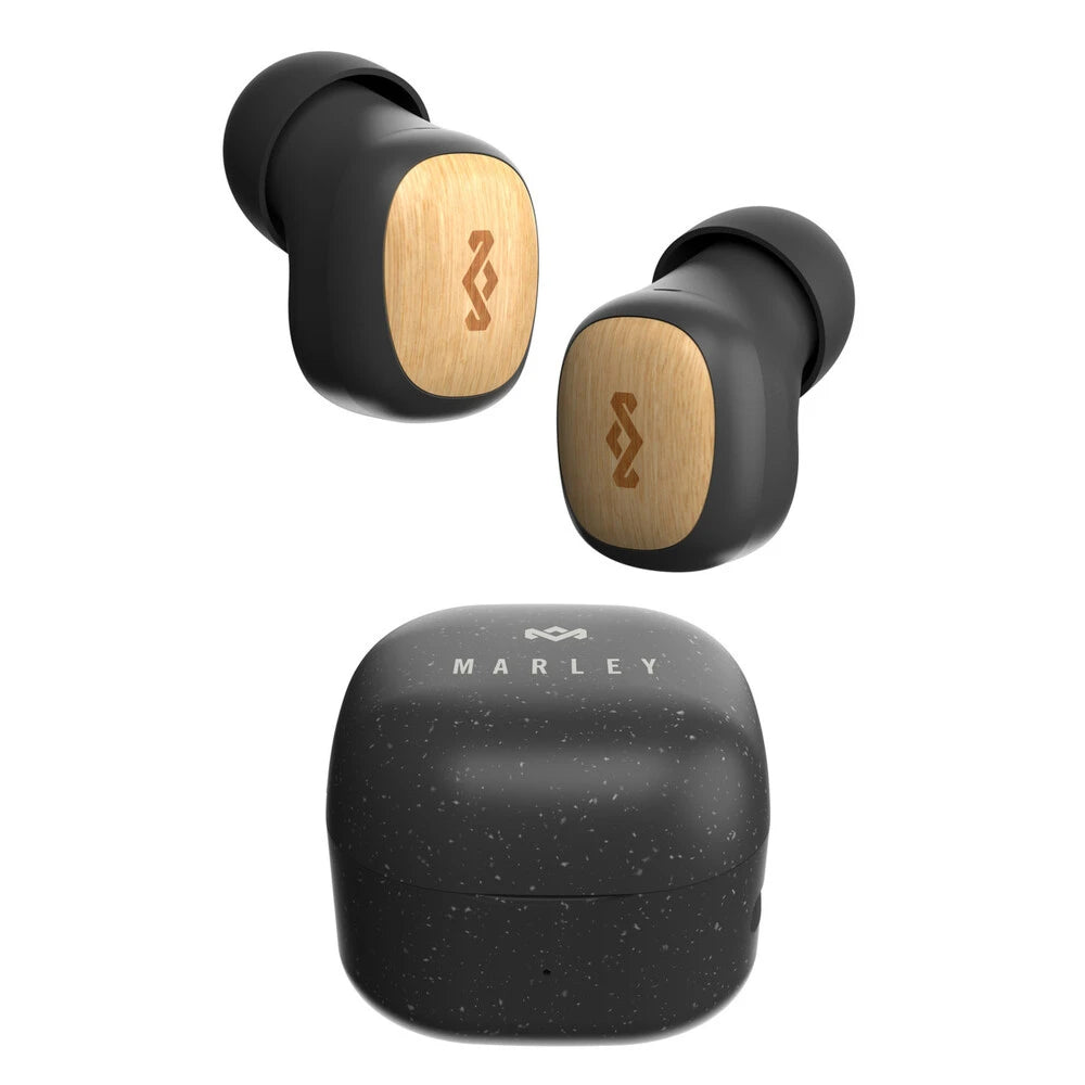 Audífonos Smile Jamaica TWS Earbuds JE124SB negro con estuche de carga, diseño elegante y compacto.