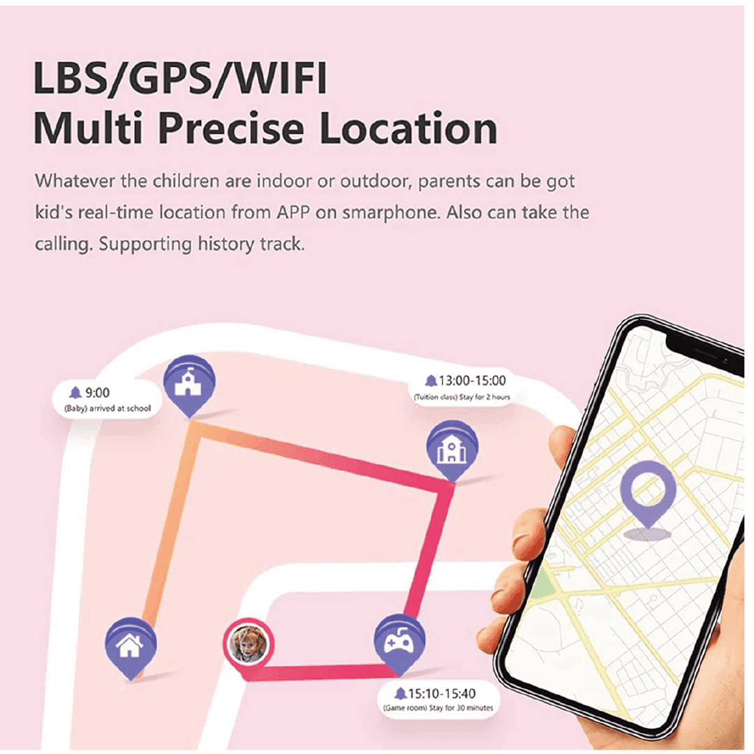 Reloj inteligente para niños LT21 4G con Wifi y GPS mostrando ubicación precisa a través de LBS/GPS/WIFI.