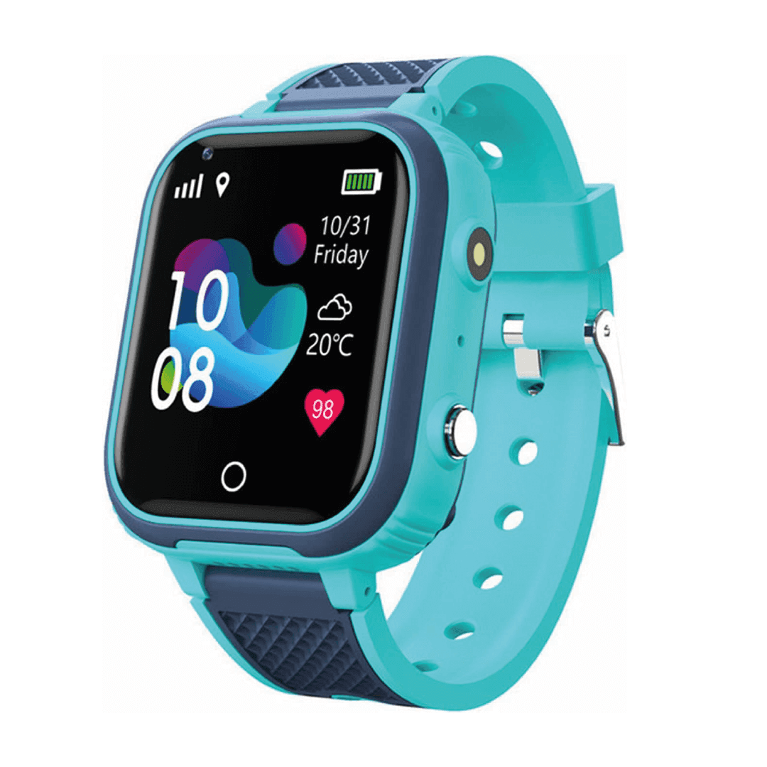 Reloj inteligente para niños LT21 4G con Wifi y GPS mostrando pantalla táctil en color azul.