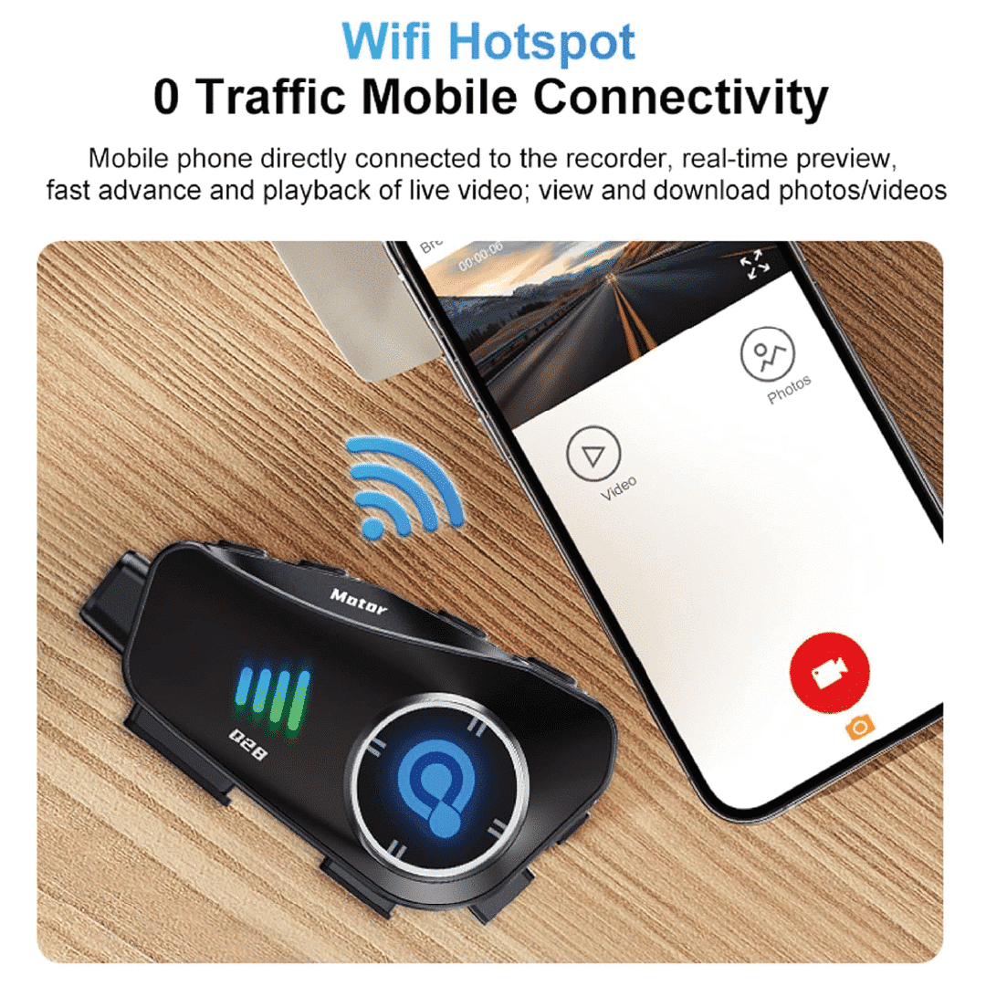 Auriculares de casco para motocicleta con cámara Q28 HD, gran angular 120° 32GB