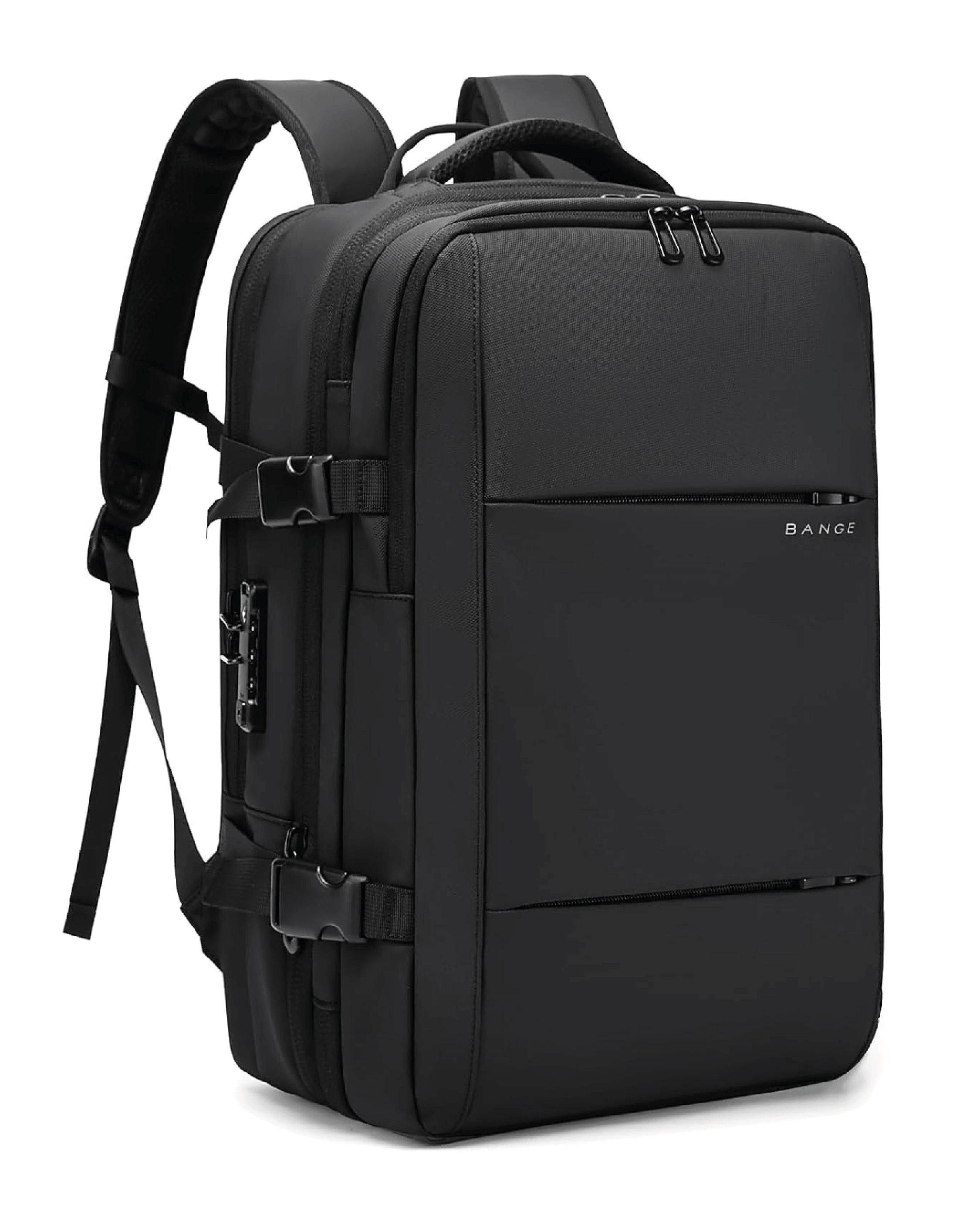 Mochila viajera antirrobo BANGE de alta calidad con diseño moderno y compartimentos prácticos.