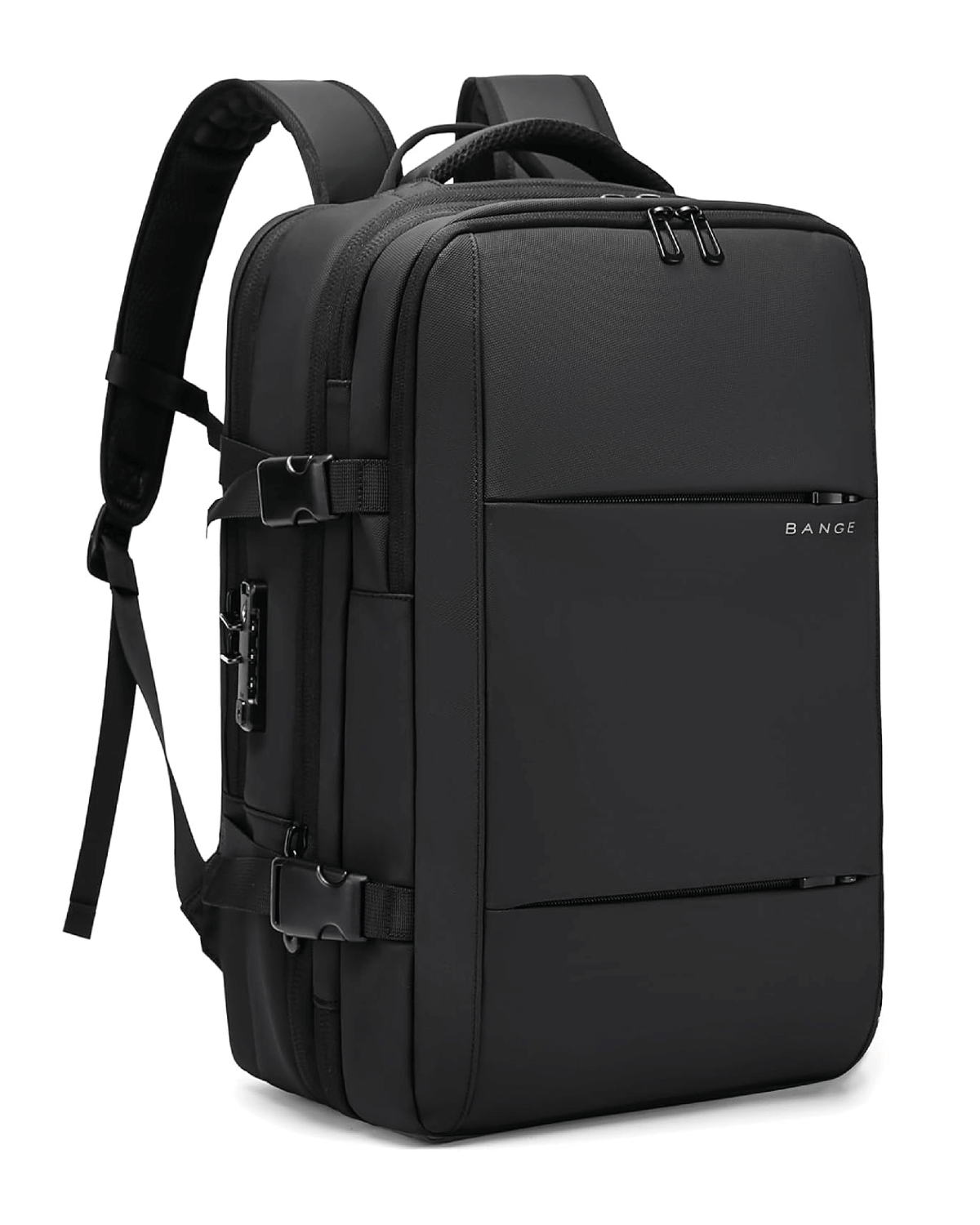 Mochila viajera antirrobo BANGE de alta calidad con diseño moderno y compartimentos prácticos.