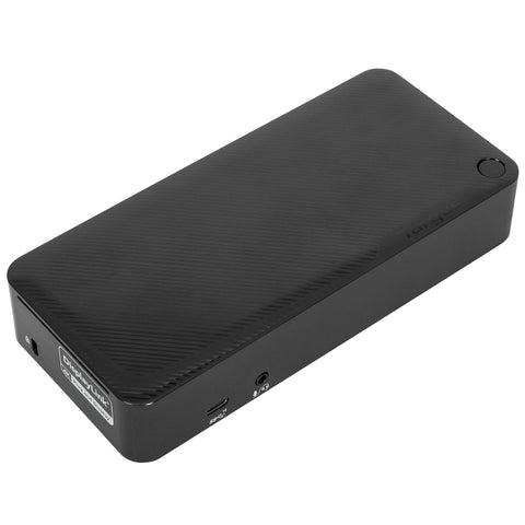 Estación de acoplamiento USB-C 4K 100W, diseño compacto y elegante con múltiples puertos y tecnología avanzada.