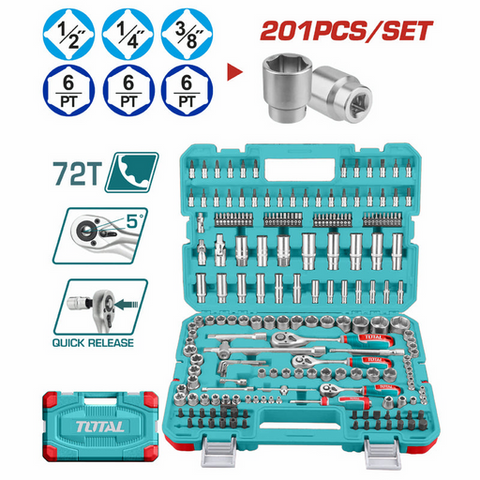 Juego cubos y puntas total 1/4", 3/8",1/2" 201pcs thts082016