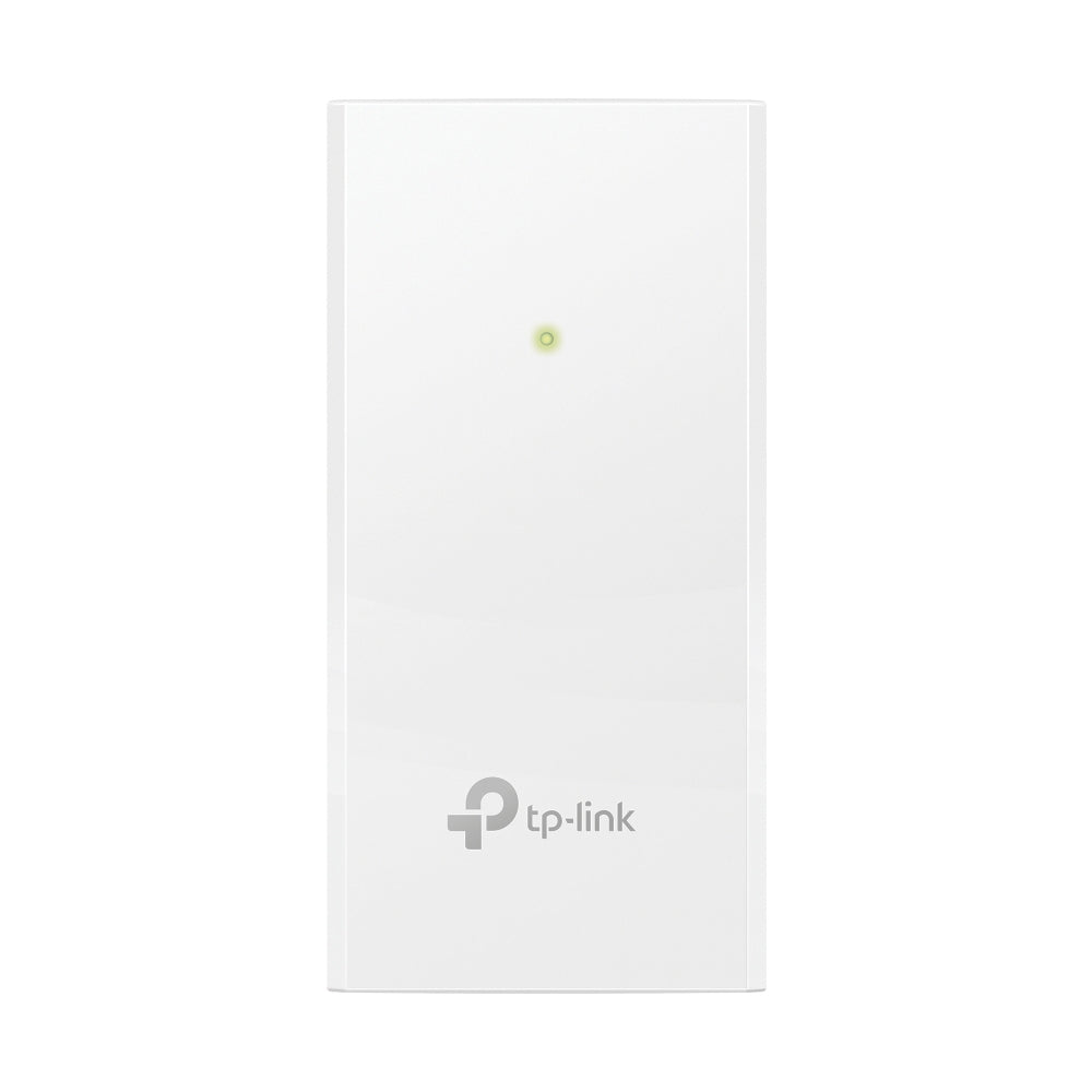 Tp-Link Adaptador Poe Pasivo 24V - Poe2412G frontal blanco con indicador LED y logo TP-Link, vista de producto