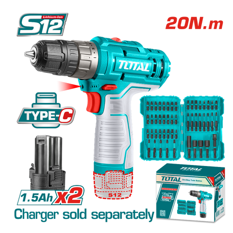 HE/TALADRO TOTAL 12V 3/8 1500RPM 2BAT TOSLI24011