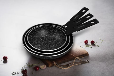 Westinghouse Juego De Sartenes De Aluminio Prensado Abacabo Marmol De 3 Piezas Negro Con Puntos Blancos Antiaherente - Wccs000903Bmbb