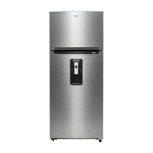 refrigerador Whirlpool 18 pies acero inoxidable con dispensador de agua, modelo WT1865A, eficiente y acabado antihuellas.