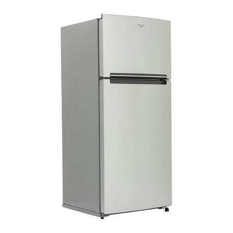 Refrigerador inoxidable 17 pies Whirlpool WT1726A con puertas reversibles y luz LED, fácil manejo de espacio para frutas y verduras.