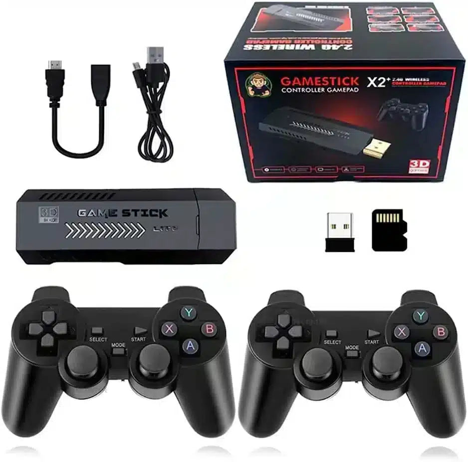 Consola de Juegos Retro Inalámbrica, X2 Plus Game Stick Consola Retro Inalámbrica, Black Stick 2000 Juegos, 64gb