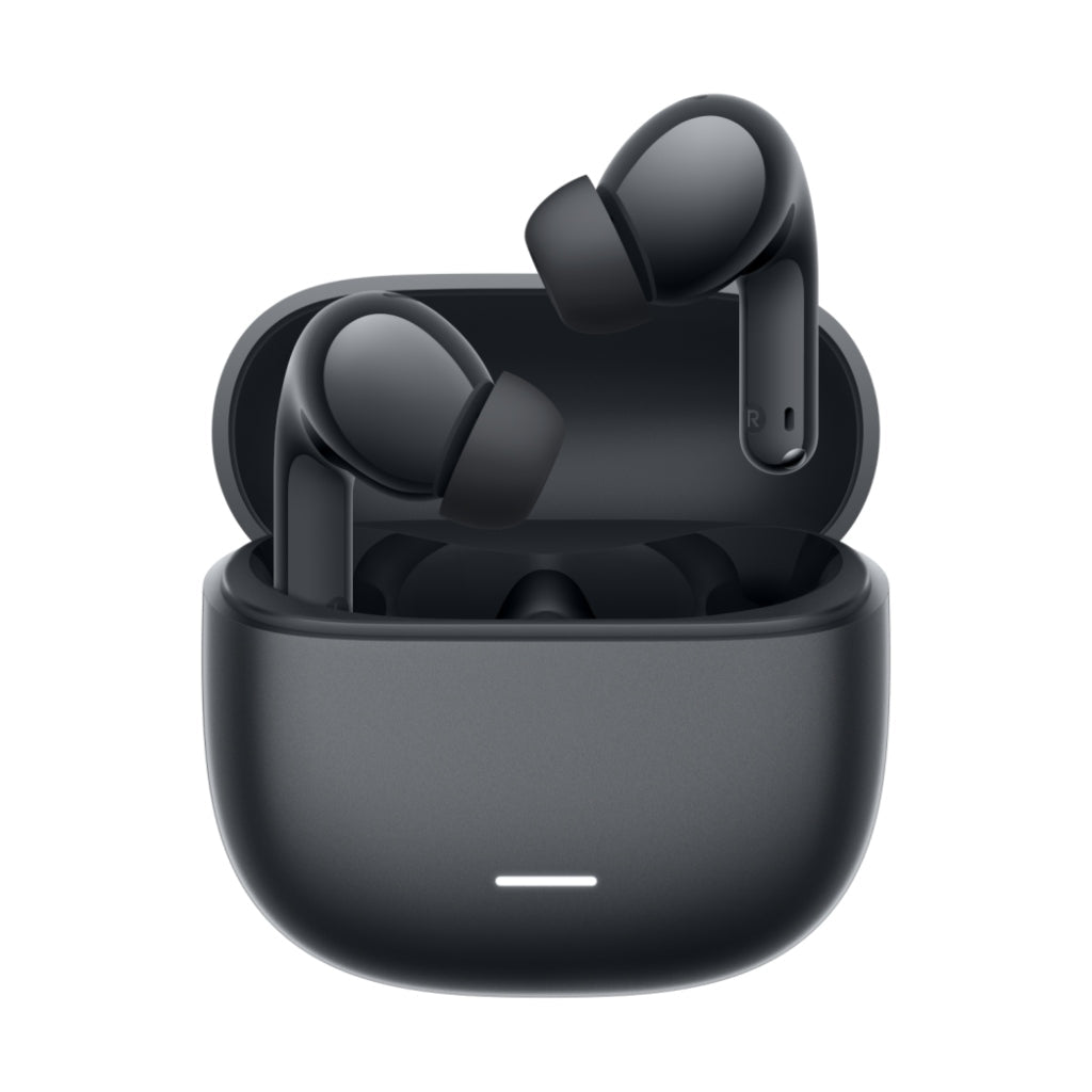 AUDIFONOS XIAOMI REDMI BUDS 8 LITE NEGRO con estuche de carga abierto, diseño elegante y moderno.