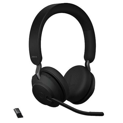 HEADSET JABRA EVOLVE2 65 FLEX380A MS DUO with hybrid ANC and noise-canceling microphones, showcasing foldable hinge design.