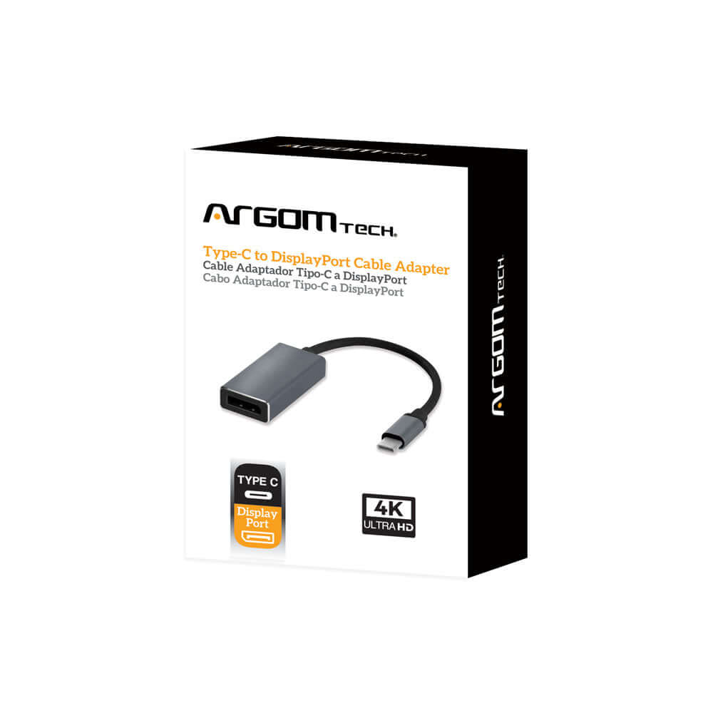 Caja de adaptador USB-C a DisplayPort de Argomtech con soporte para 4K Ultra HD.