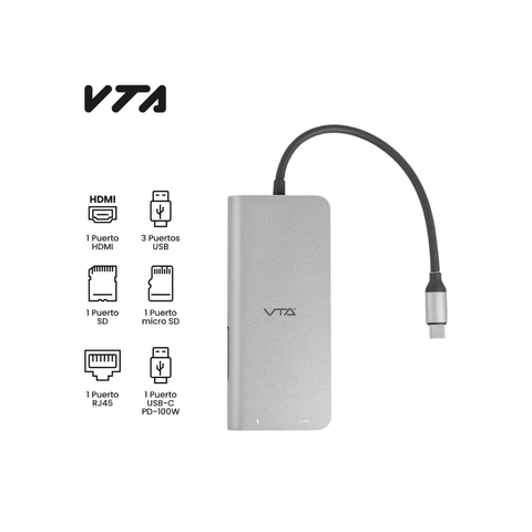 Adaptador USB-C Multipuerto VTA 8 en 1 con HDMI, USB, Ethernet y Power Delivery VTA-90389