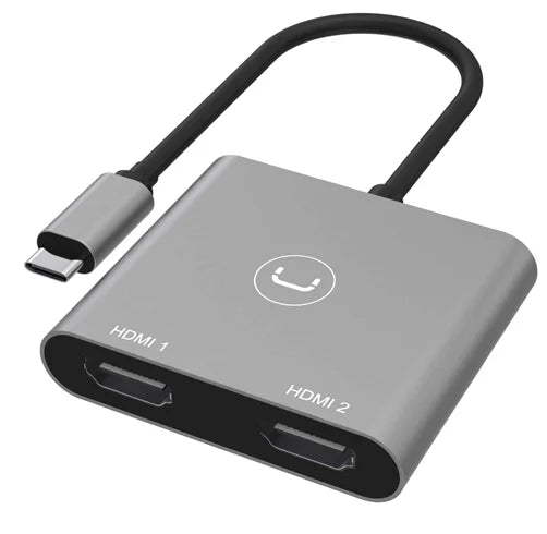 Adaptador unno tekno HB1103GY usb-c 2X HDMI soporte 4K y plug & play gris