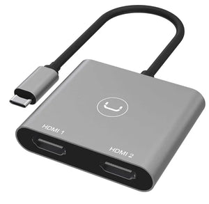 Adaptador unno tekno HB1103GY usb-c 2X HDMI soporte 4K y plug & play gris