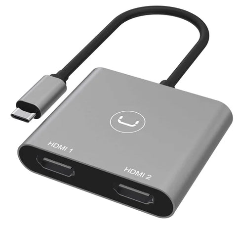 Adaptador unno tekno HB1103GY usb-c 2X HDMI soporte 4K y plug & play gris