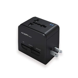 Adaptador de viaje universal con puertos PD y USB, compatible en más de 150 países.
