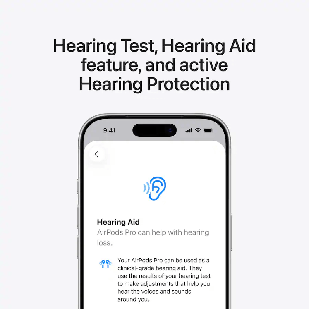 AirPods Pro 3 cancelación de ruido, prueba de audición y función de protección auditiva activa.