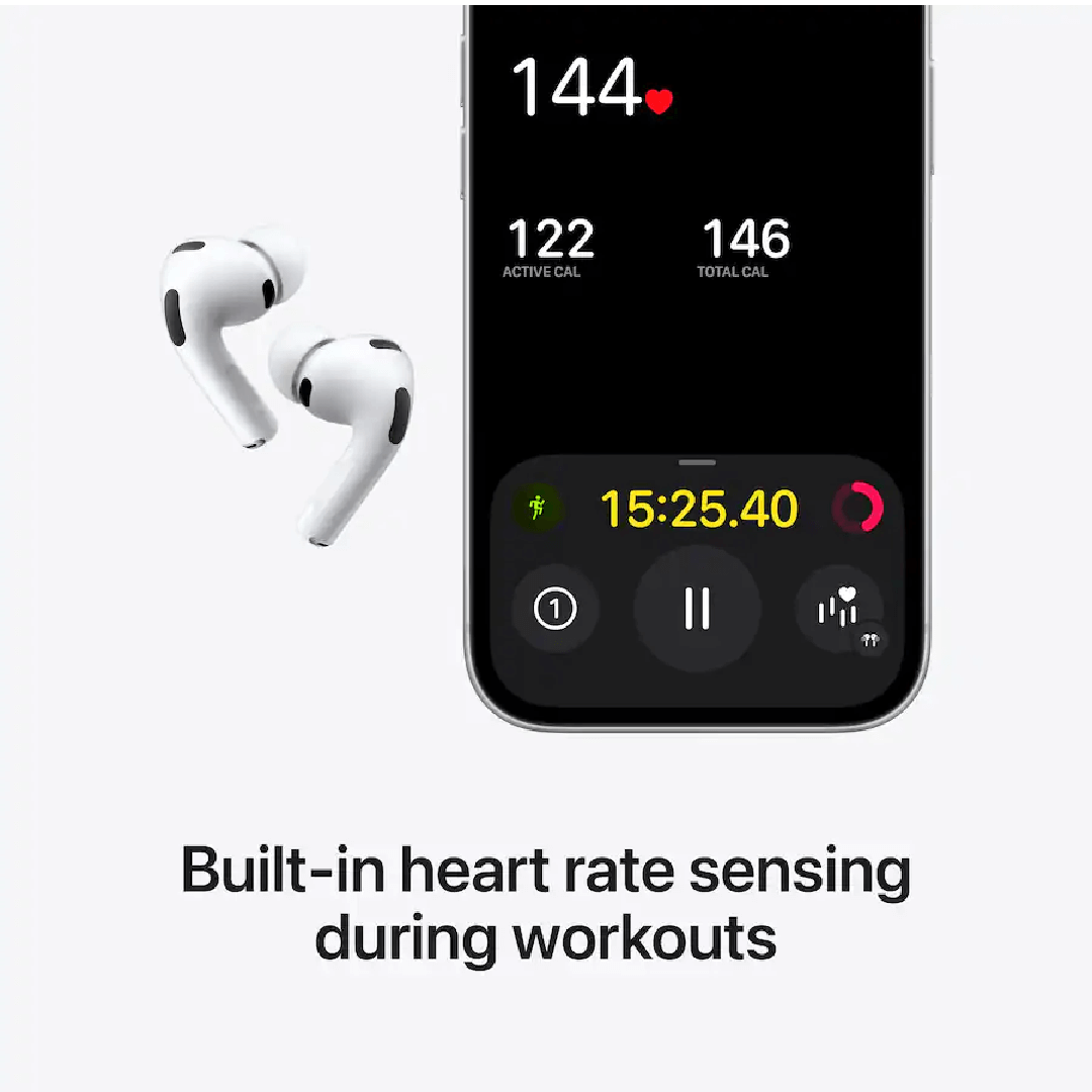 AirPods Pro 3 cancelación de ruido con monitoreo de frecuencia cardíaca incorporado para entrenamientos.