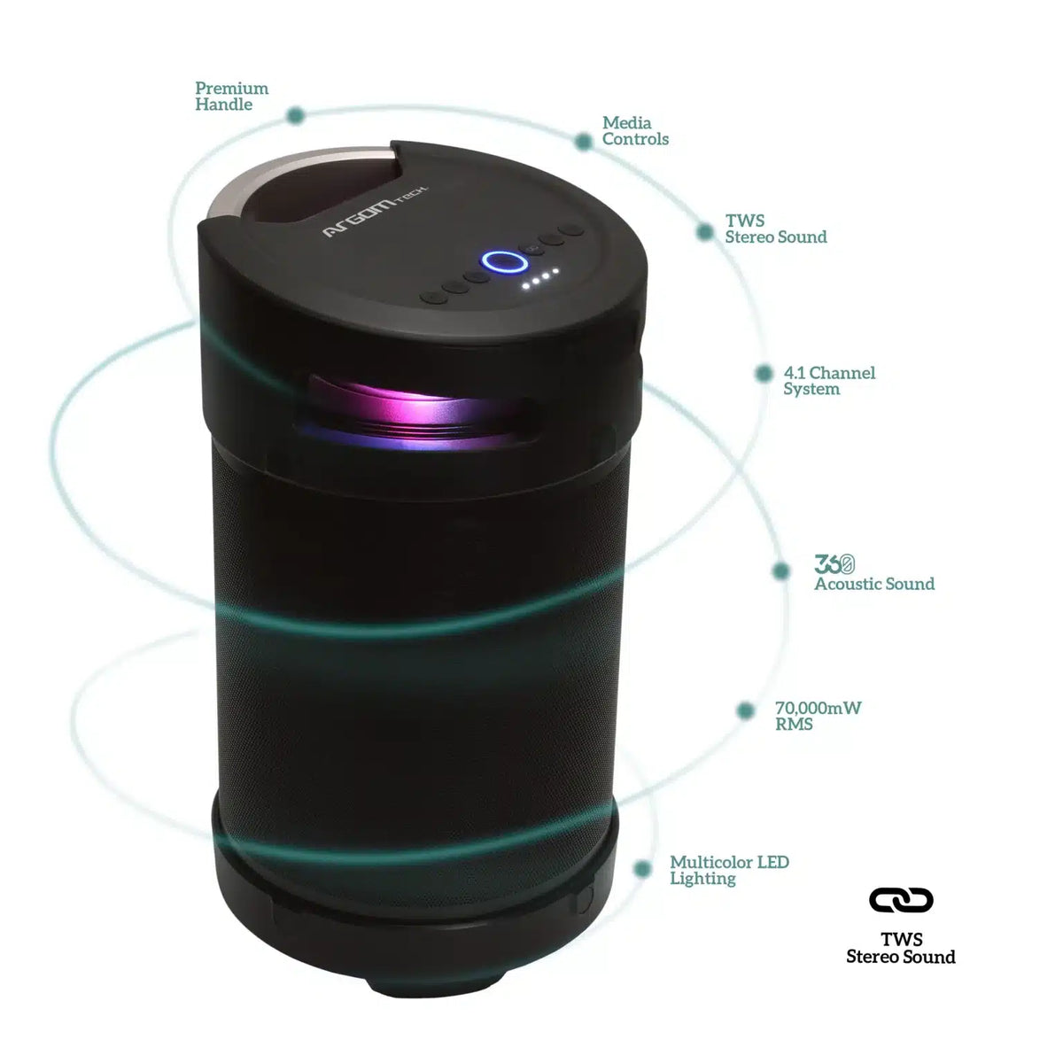 Altavoz Inalámbrico Bt Ambience 360 Tws Argom Tech p Costa Rica
