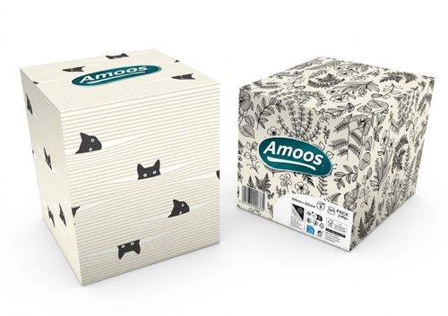 PAÑUELOS FACIALES AMOOS CUBO COSMÉTICO 50 PAÑUELOS 3 CAPAS CAJA 24 UNIDADES F623501