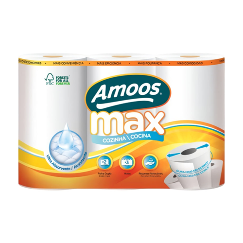 TOALLA DE COCINA AMOOS MAX 3 PACK 90 HOJAS DOBLES 22 METROS PAQUETE X 7 C622202