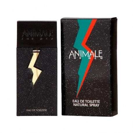 Animale Clasica Hombre Edt 200 Ml - frasco y caja negra de eau de toilette con rayo dorado y diseño rojo/verde
