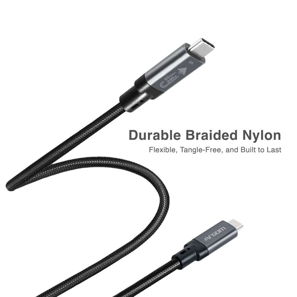 cable USB-C carga rápida 240W con nylon trenzado, flexible y duradero.
